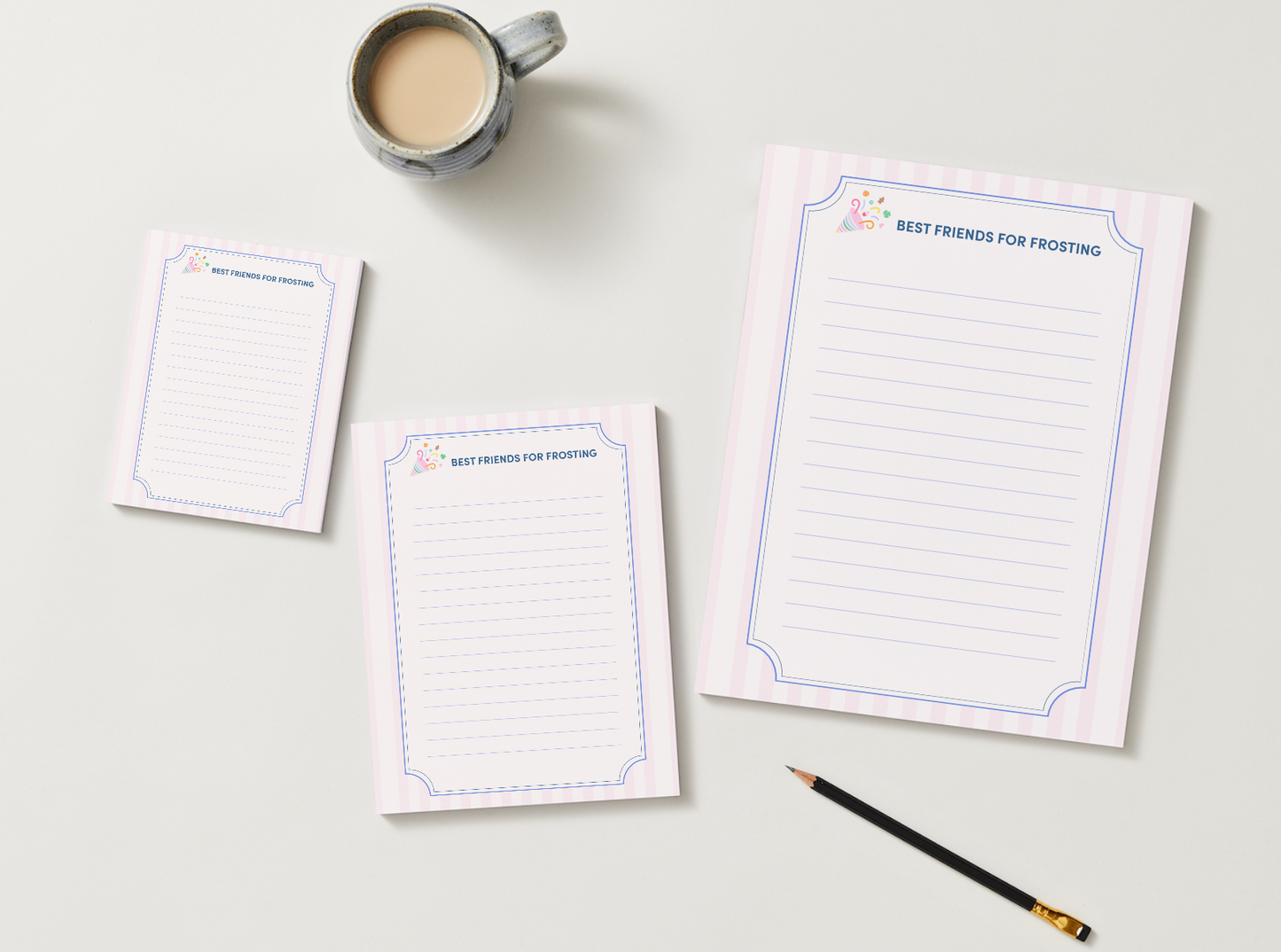 Best Friends for Frosting Tear-Off Pink Striped Notepad